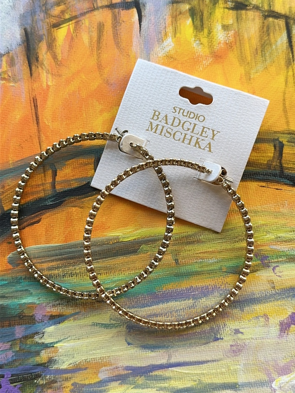 Badgley Mischka Gold Hoop Earrings - Textured Large Hoops
